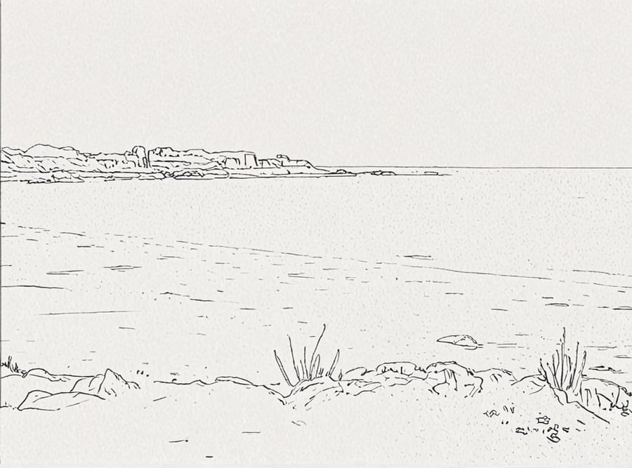 Line Print Scottish Beach A5 Greeting Card 