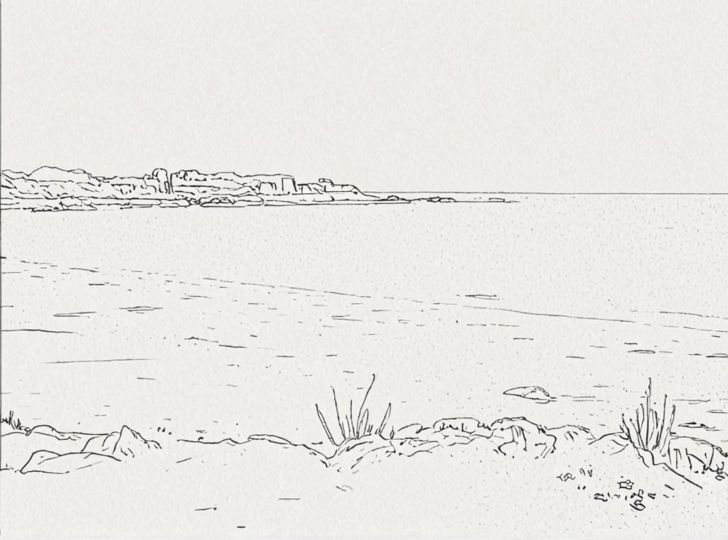 Line Print Scottish Beach A5 Greeting Card 