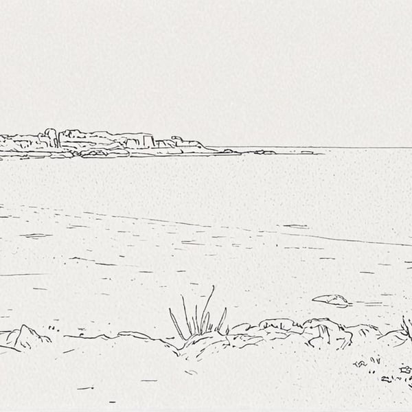 Line Print Scottish Beach A5 Greeting Card 
