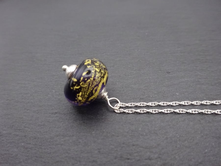sterling silver chain, purple lampwork pendant
