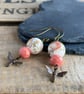 Brass Bumble Bee Earrings. Coral Peach Earrings. Nature Inspired Earrings - Image 2