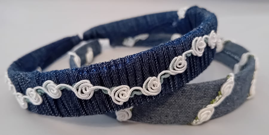 Denim Hairband or Headband with lace detail