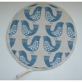 Aga Hob Lid Mat Pad Hat Round Cover Surface Saver Blue Birds Scandi Bird