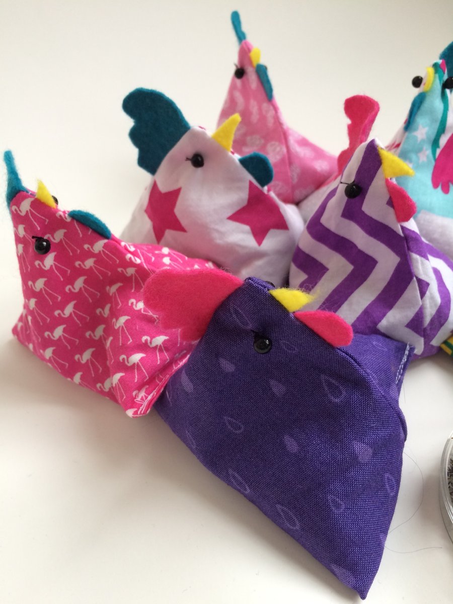 Pattern or paper weight bean bag chickens. Various colours