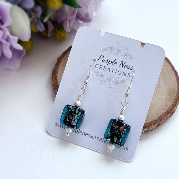 Teal Dichoric Glass Beaded Earrings