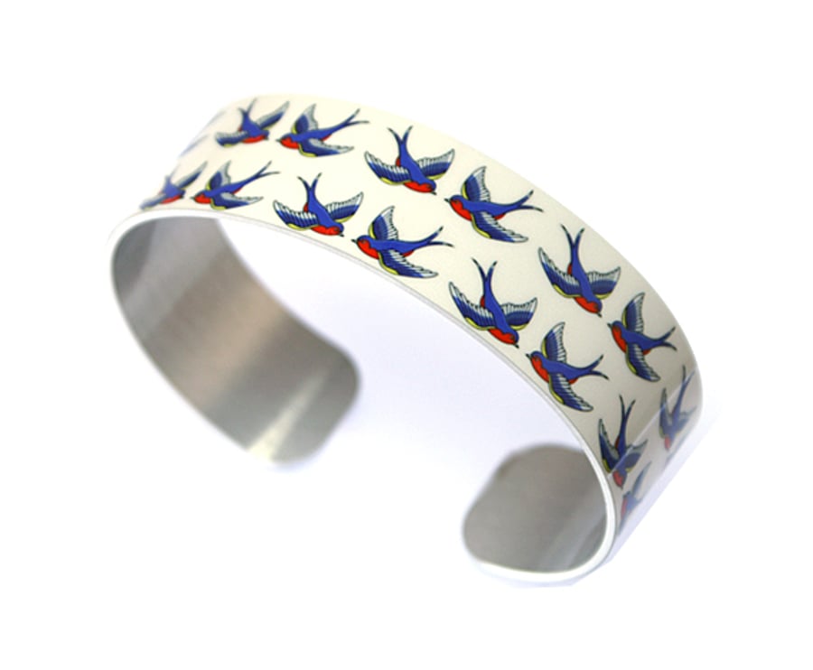 Bangle bracelet, swallow bird jewellery, women's cuff, gift for bird lover - C43