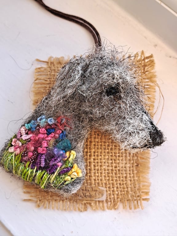 Needle Felted Bedlington Lurcher Brooch