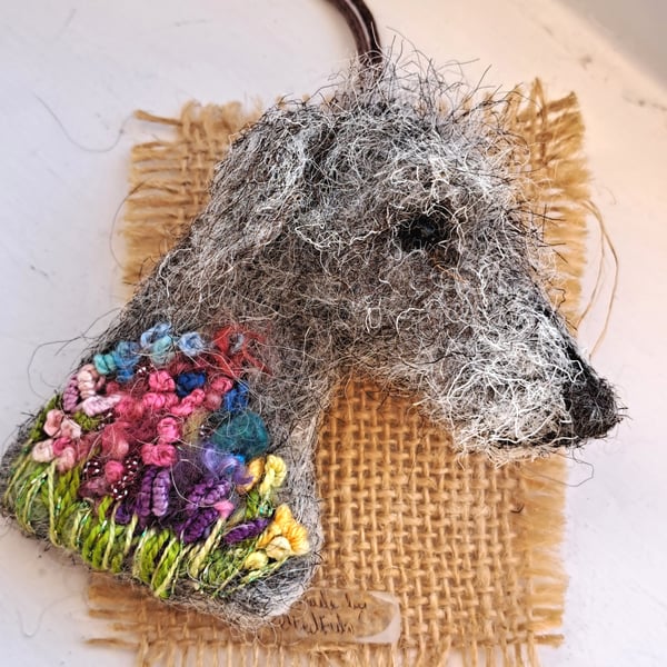 Needle Felted Bedlington Lurcher Brooch