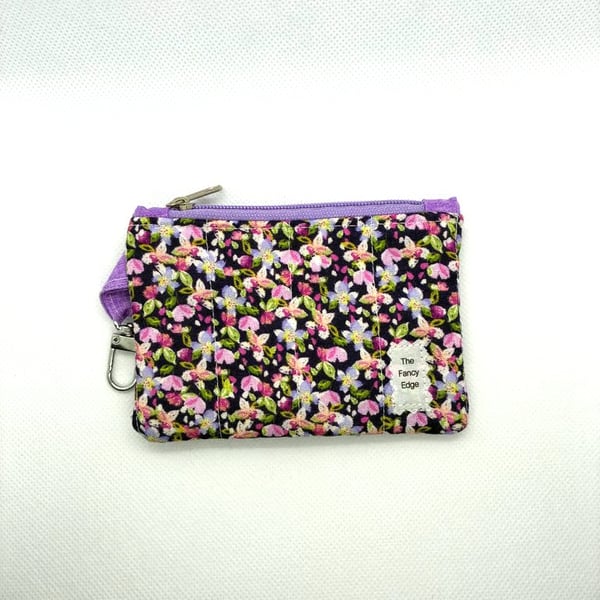 Coin purse, Quilted purse, Zipped card holder, Clip-in purse - violet