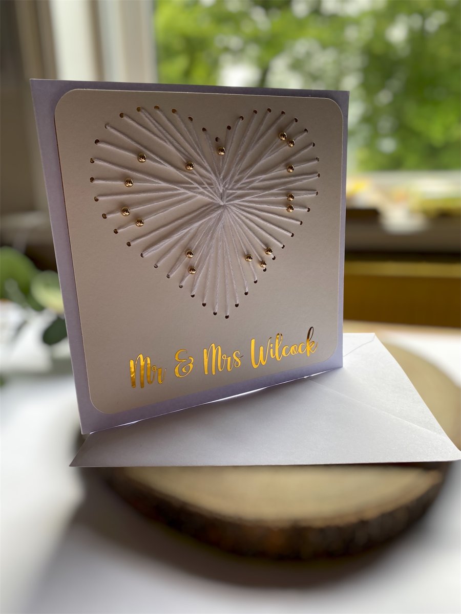 Personalised Wedding Card - embroidered detail keepsake 