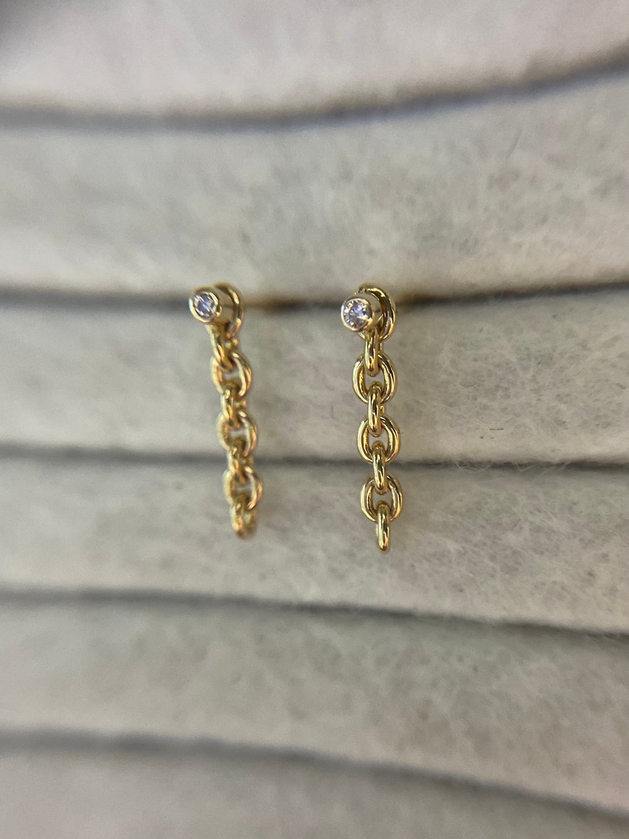 Tiny genuine diamond chain studs in 9ct yellow gold
