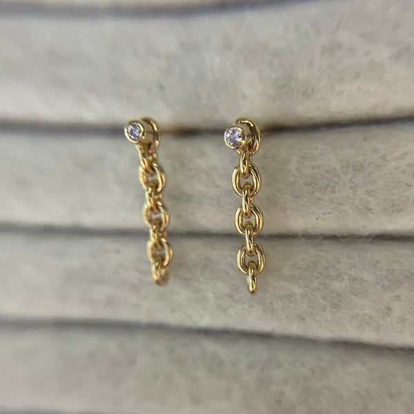 Tiny genuine diamond chain studs in 9ct yellow gold