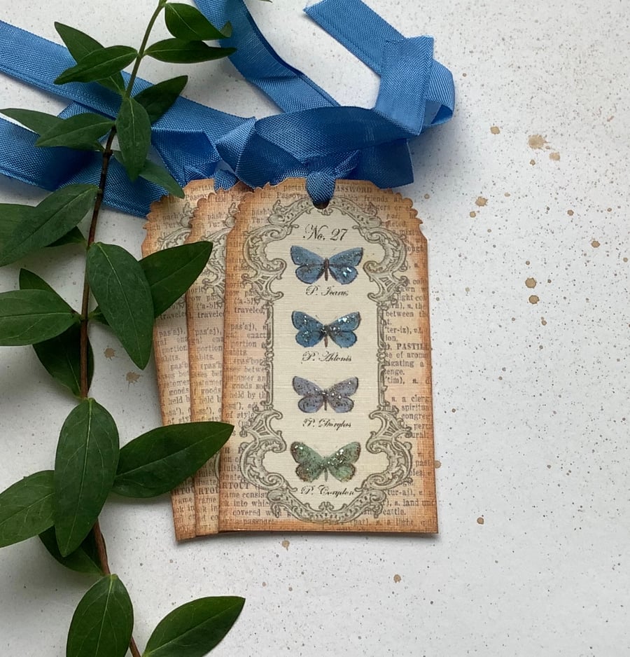 GIFT TAGS. Vintage -style ' Butterfly Specimens '( set of 3)  ..ready to ship...