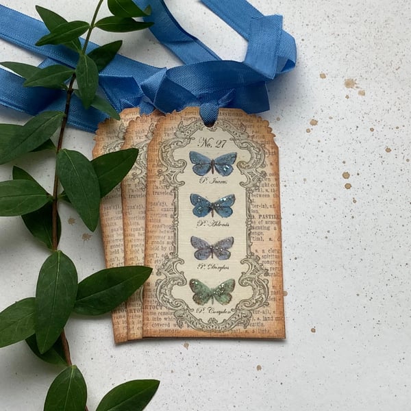 GIFT TAGS. Vintage -style ' Butterfly Specimens '( set of 3)  ..ready to ship...