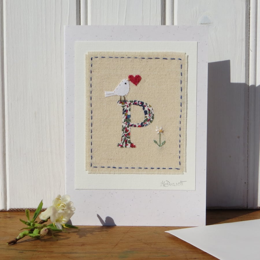 Sweet little hand-stitched letter P - new baby, Christening or birthday
