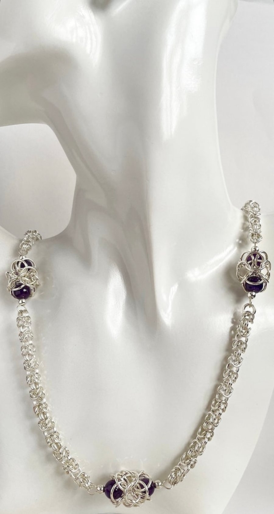 Sterling Silver Amethyst  24 Inch Chainmaille Chain & Extender - Last One