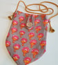 Indian block print crossbody bag: pink on taupe - Image 1