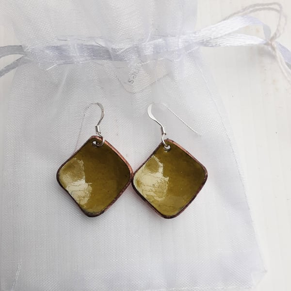 SMALL DOMED ENAMELLED EARRINGS - OLIVE