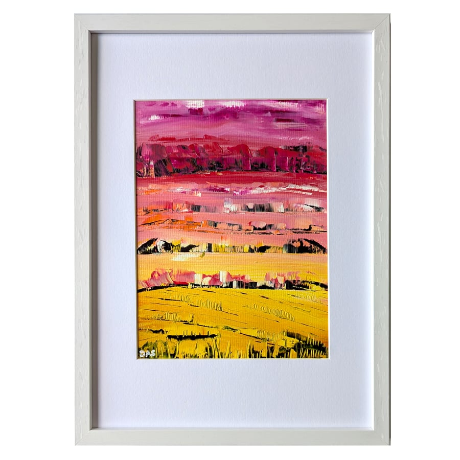 'Distant Magenta' Vividly Coloured Original A4 Framed Painting