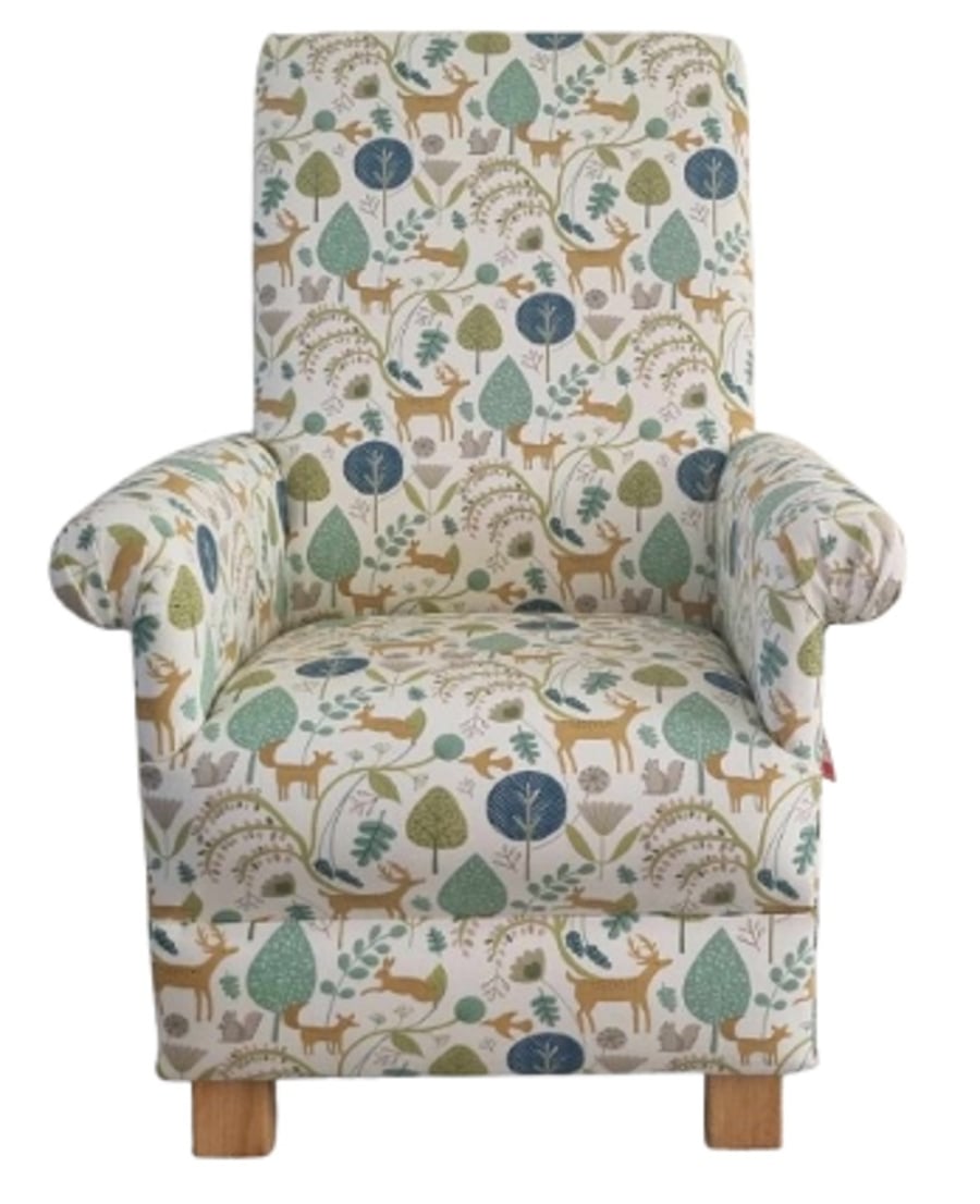 Adult Armchair Fryetts Scandi Woodland Animals Chair Jade Foxes Nursery Deer