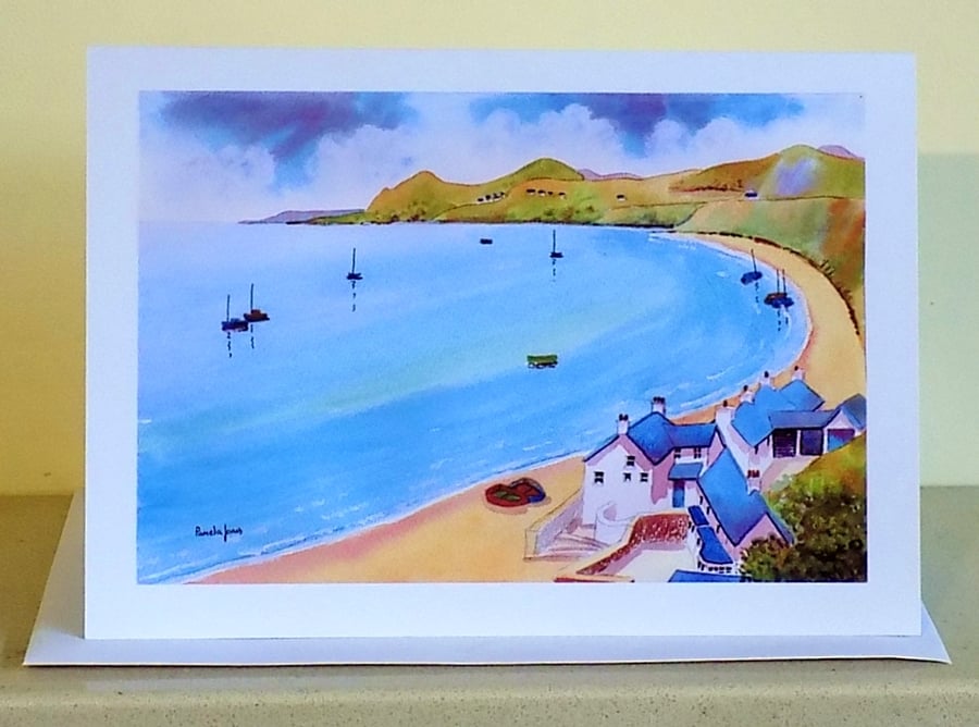 Art Greetings Card, Porthdinllaen, Morfa Nefyn Beach, North Wales, A5, Blank