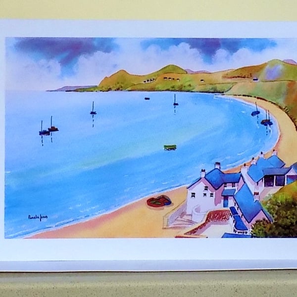 Art Greetings Card, Porthdinllaen, Morfa Nefyn Beach, North Wales, A5, Blank