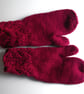Beautiful Bundle Dark Magenta Aran Hand Knit Hat and Mitten Set - Free Post - Image 3