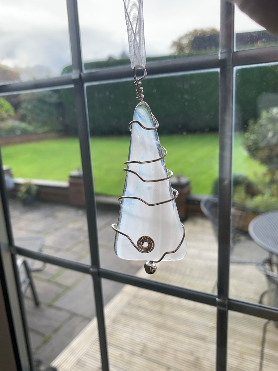 Handmade Wire Wrapped Fused Glass Christmas Tree Decoration