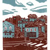 Holmfirth View two-colour linocut print