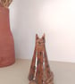 Cat conical quirky ceramic figurine, Quirky Cat ornament, pottery Cat ornament.