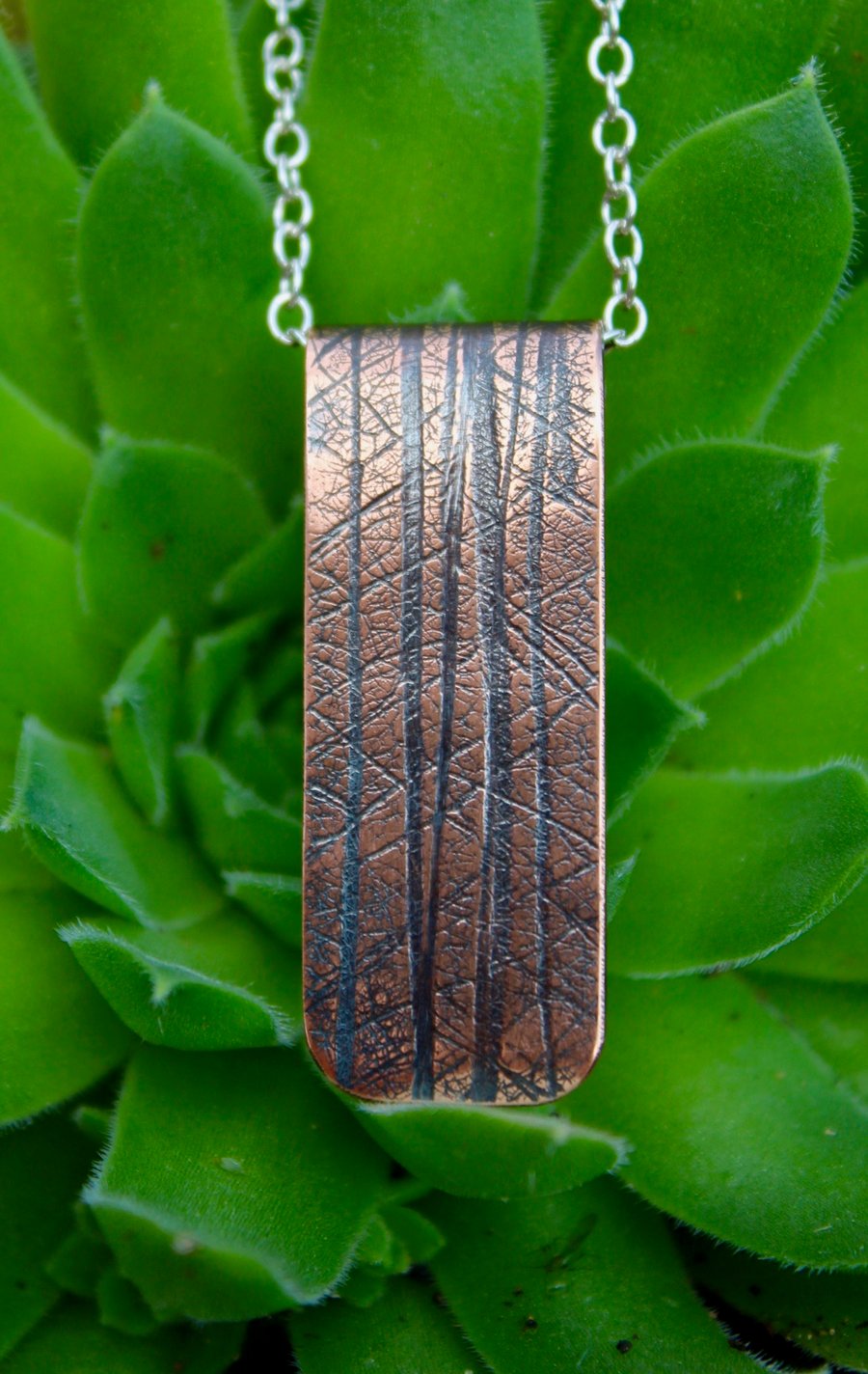 copper drop pendant, botanical copper necklace, leaf print copper necklace