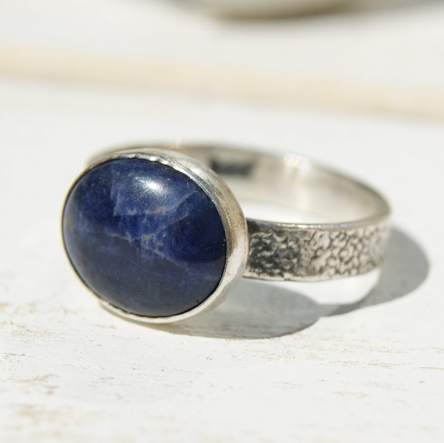 Sodalite Sterling Silver Ring Size O.5 or 7.25, Blue Stone Ring