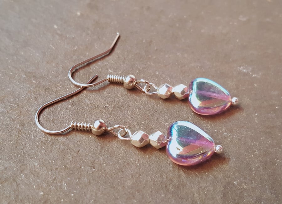 Shiny Heart Earrings - Lilac 