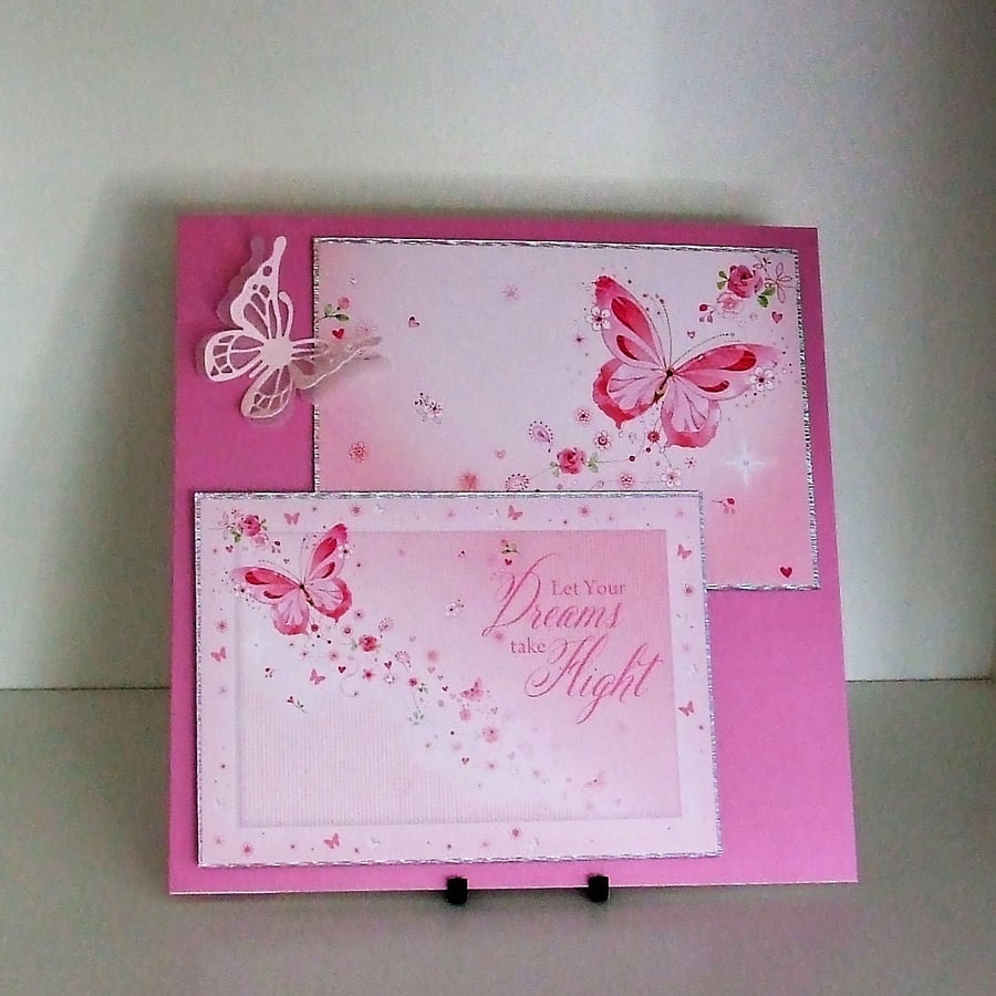 Handmade Card, Can Be Personalised, Pink Butterflies