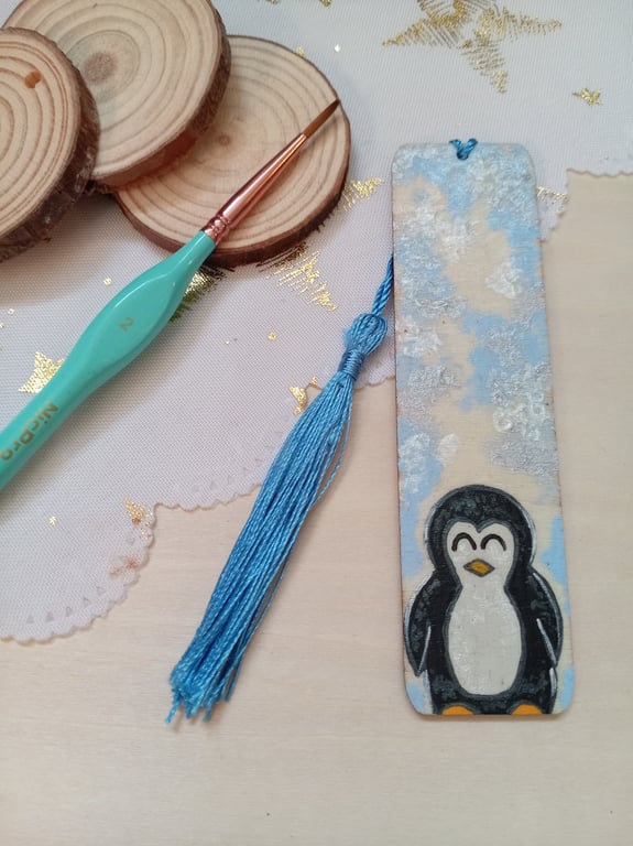 Wooden penguin bookmark 