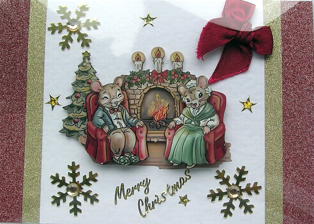 Hand Crafted Decoupage Chistmas Card - Merry Christmas (2480) - Mouse