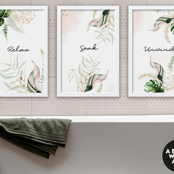 Bathroom prints set of 3, bathroom wall decor, Bathroom wall art, Relaxation gif