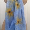 Scarf Nuno felted wool on silk (blue with sunflower detail)