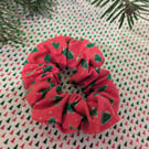 Red Christmas Scrunchie with holly pattern