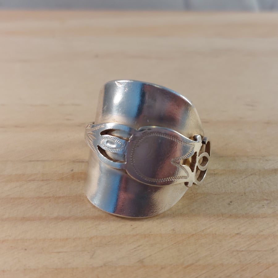 Upcycled Silver Plated Tulip Wrap Spoon Ring (SPR062502)