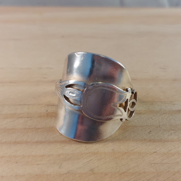 Upcycled Silver Plated Tulip Wrap Spoon Ring (SPR062502)