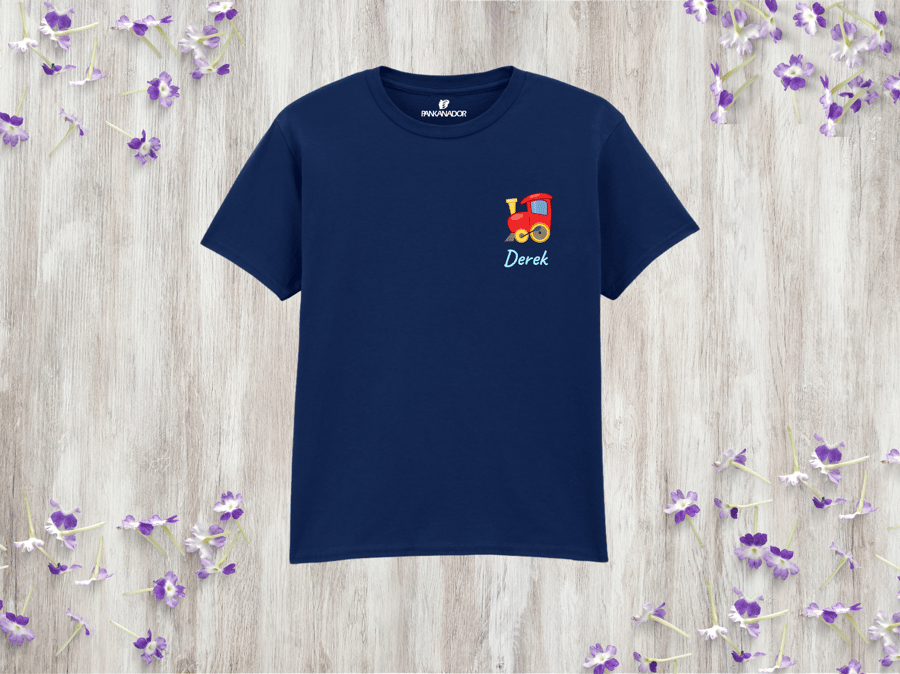 Personalised Train Kids’ T-Shirt – Transport Theme – Custom Name Engine Tee