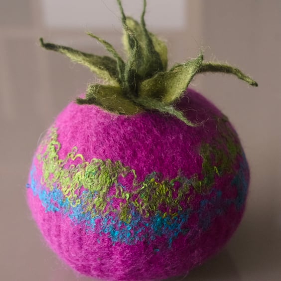 Felted Pot Pink Ornamental Decorative Sculpture. Wet felted Wool & Silk