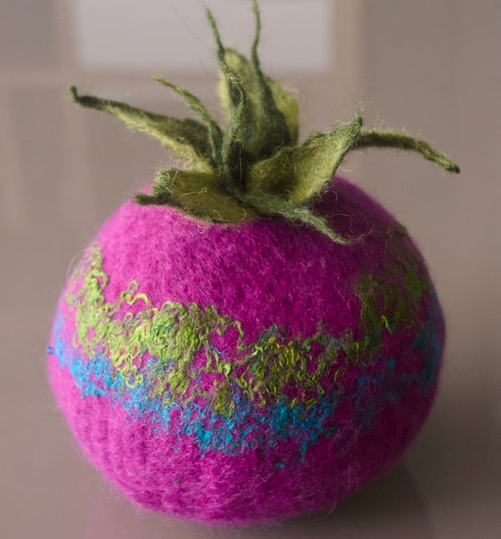 Felted Pot Pink Ornamental Decorative Sculpture. Wet felted Wool & Silk