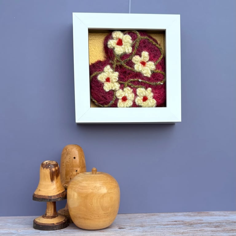 Felted framed picture - Heart and Flowers