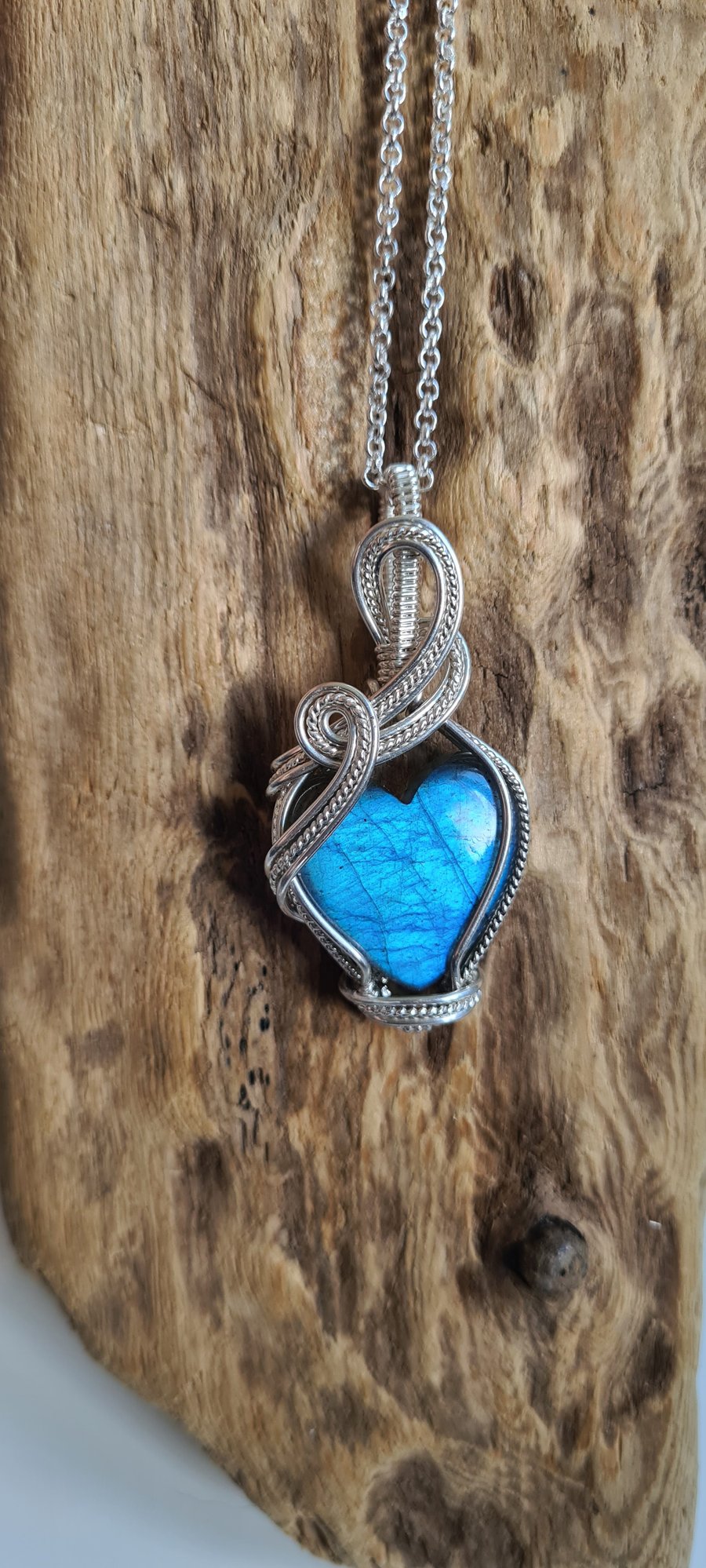 Natural Blue Labradorite & 925 Silver Necklace Pendant Gift Crystal Jewellery