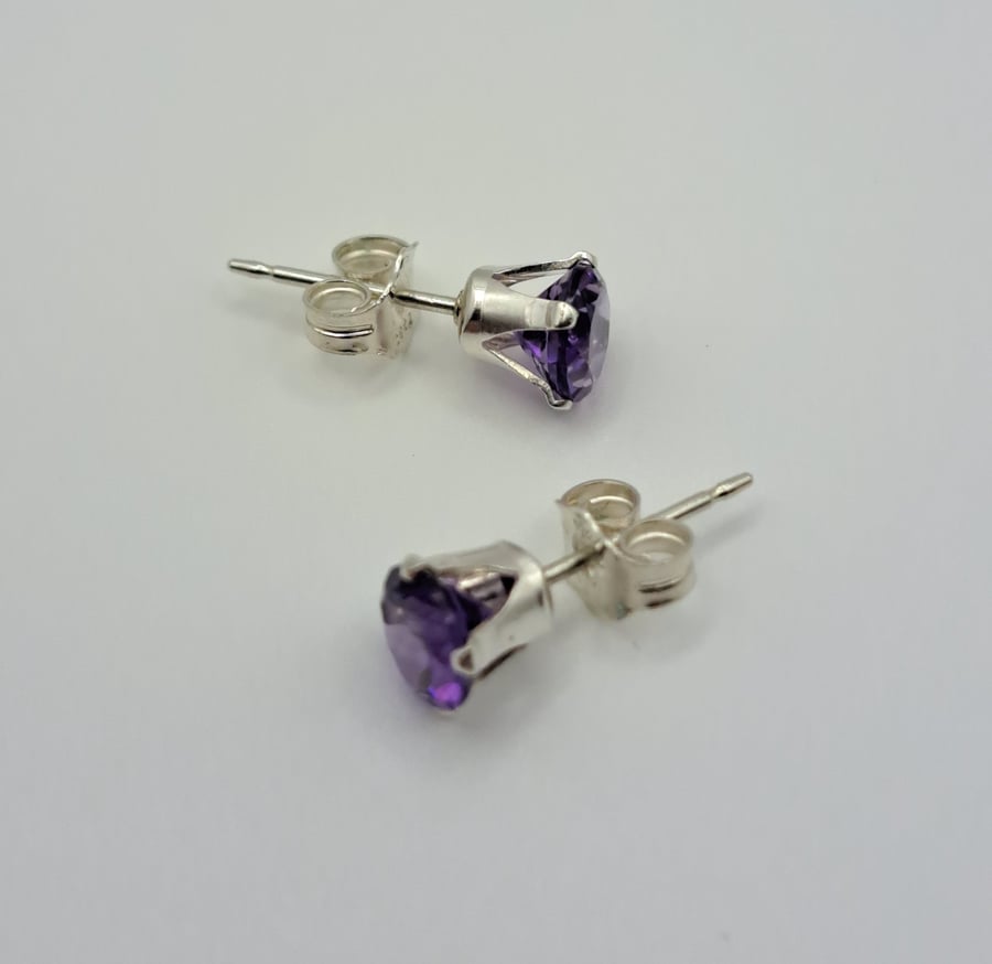 African Amethyst Sterling Silver 5mm Stud Earrings