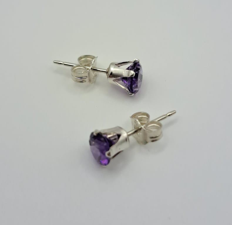 African Amethyst Sterling Silver 5mm Stud Earrings