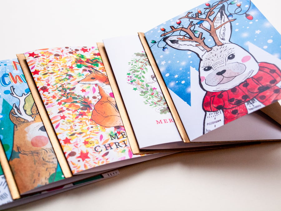 Set of 5 Arctic Christmas Cards with Gold Envelopes