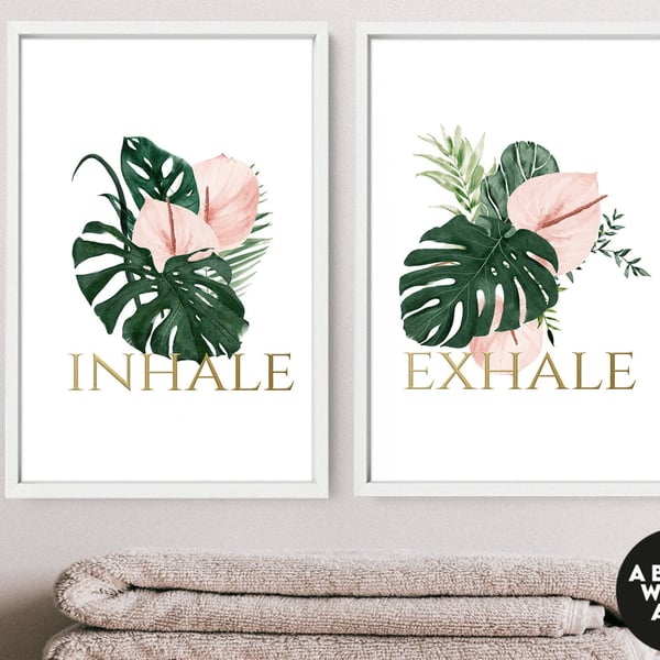 Tropical Bathroom, Aesthetic Spa Decoration, Quotes Prints, Botanical Prints Wal